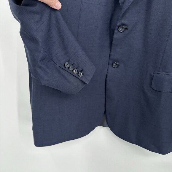 jacket blazer sport coat super 200s 100% wool windowpane blue 46L - Picture 3 of 9